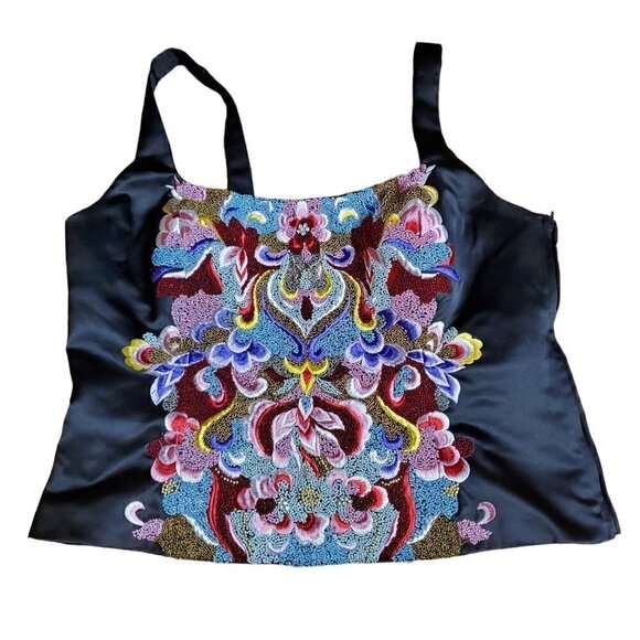 Custom Made By NIMA Womens Black Satiny Formal Beaded Sleeveless Top Size 48 - Picture 1 of 8